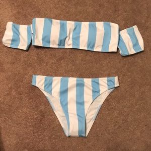 blue and white striped bikini; never worn